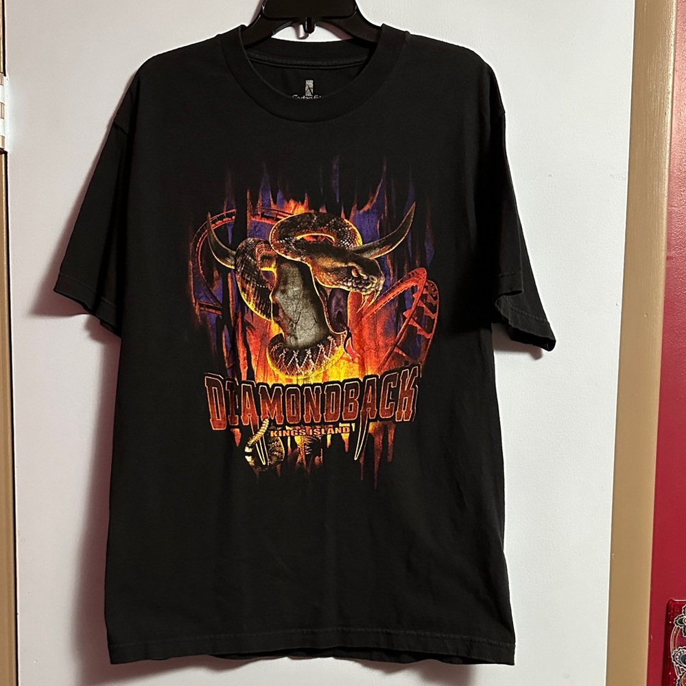 Kings Island Diamondback Rollercoaster T-Shirt with Fiery Snake Graphic